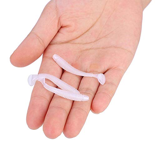 Tbest 50 Pcs 5cm Soft Fishing Lures, Plastic Fishing Bait T-Tail Grub Worm Baits Fish Tackle Accessory 9 Colors - color: White