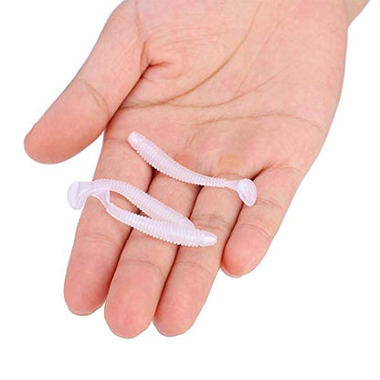 Tbest 50 Pcs 5cm Soft Fishing Lures, Plastic Fishing Bait T-Tail Grub Worm Baits Fish Tackle Accessory 9 Colors - color: White