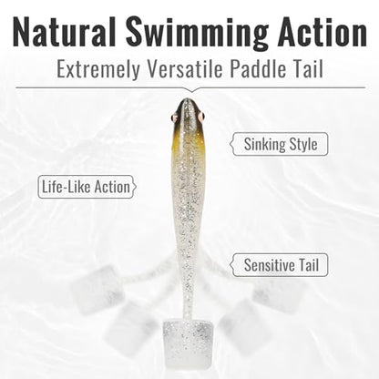 TRUSCEND Shadtale Easy Catch Soft Fishing Lures with BKK Hooks - Trembly Sinking and Vibrating Swim for More Bites, Pre-Rigged Swimbaits for Bass, Trout, Crappie, Walleye, Freshwater Saltwater Fishing - color: F0-2.5",0.08oz,12pcs