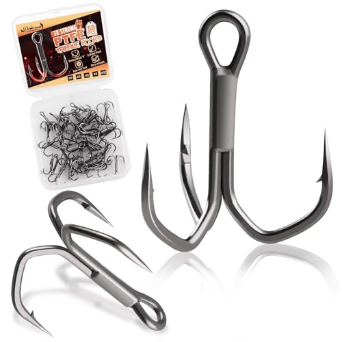 Dovesun Fishing Treble Hooks, Triple Hooks 3X Strong Professional V, 50PCS High Carbon Steel Replacement Fishing Hooks for Saltwater and Freshwater, Sizes #10#8#6#4#2 - color: PTFE Coating, size: #8 * 50PCS