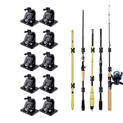 Wall Mounted Rod Clips - 10Pcs Fishing Pole/Cue/Curtain Rod Holder Clips Storage Rack - color: Black