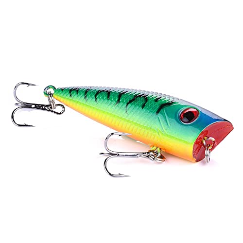 Popper Fishing Lures Topwater Fishing Baits Hard Baits 3D Eyes Swimbait Crankbait with Treble Hook for Bass Trout Freshwater Saltwater - color: 5pcs-2.36in/0.22oz
