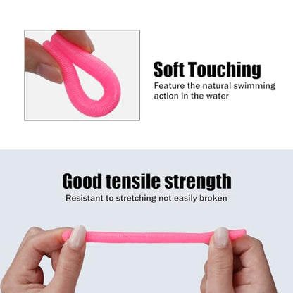 Worms for Bass Fishing FS/RE-04 | Salted Soft Plastic Fishing Lures ,with Hook Slot,Saltwater Freshwater Bass Baits - color: Pink-10pcs