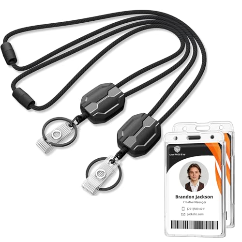 Oaridey 2 Pack Retractable Lanyards for ID Badges, Badge Reels Retractable with Transparent PC ID Card Holder(Thumb Slot), Safety Breakaway Lanyard with ID Holder for Office and Daily Use - color: 2 Pack Lanyard and Badge Holder