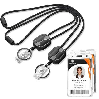 Oaridey 2 Pack Retractable Lanyards for ID Badges, Badge Reels Retractable with Transparent PC ID Card Holder(Thumb Slot), Safety Breakaway Lanyard with ID Holder for Office and Daily Use - color: 2 Pack Lanyard and Badge Holder