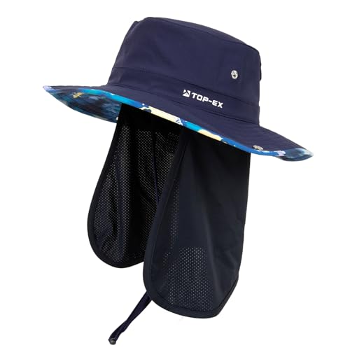Unisex UVCoolix™ Cooling Sun Hat with Detachable Neck Flap | UPF 50+ Protection, Wide Brim Bucket Hat for Hiking, Fishing & Big Heads - color: Midnight Nebula Blue, size: Large-X-Large