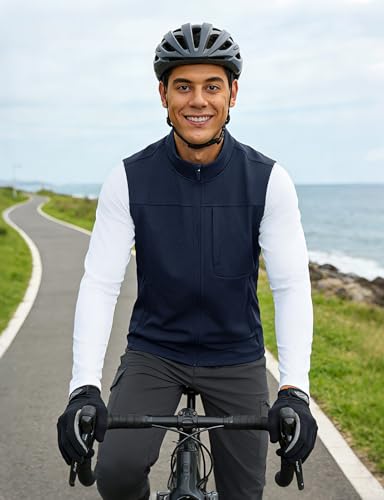TBMPOY Men's Lightweight Softshell Vests Windproof Sleeveless Jackets Golf Outdoor Outerwear Summer Hiking Travel Cycling - color: Dark Blue, size: X-Large
