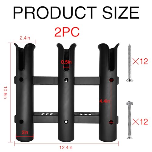 Fishing Rod Holder Bracket Tube 3 Rod Rack Wall Mounted Rod Holder Portable Fishing Pole Holders for Boat Truck Kayak Garag (Black)
