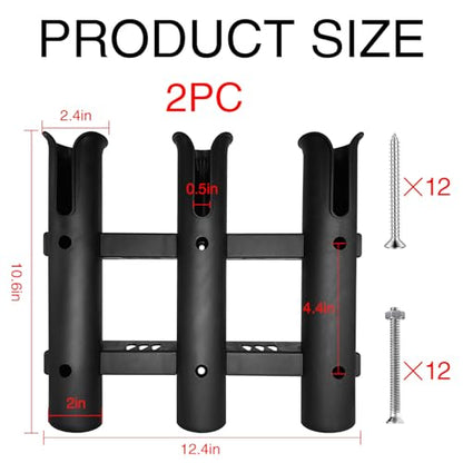 Fishing Rod Holder Bracket Tube 3 Rod Rack Wall Mounted Rod Holder Portable Fishing Pole Holders for Boat Truck Kayak Garag (Black)