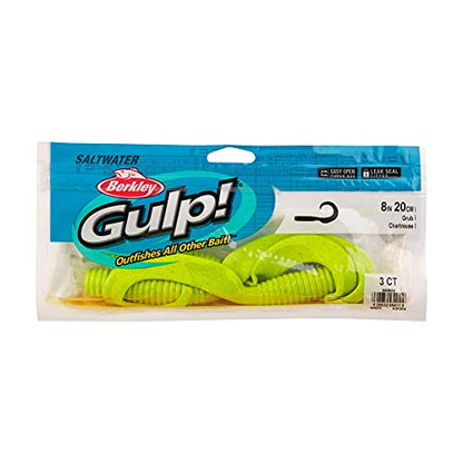 Berkley Gulp! Grub Saltwater Fishing Soft Bait - color: Chartreuse, size: 8- Inch