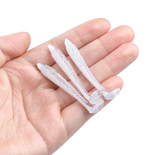 Paddle Tail Swimbaits 100/80/50PCS, 5/4/3/2 inch Soft Fishing Lures Bulk Pack – Durable Lifelike Action Lures for Bass, Trout, Crappie – Freshwater & Saltwater Fishing Gifts - color: White Pearl, size: 2in, 100pcs