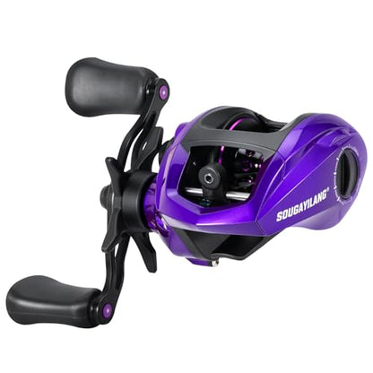 Sougayilang Baitcasting Fishing Reel, 8:1 High Speed Gear Ratio Super Smooth and Powerful Low Profile Baitcaster Reel with Maganic Brake System for Freshwater,Saltwater - color: Purple-Right Hand