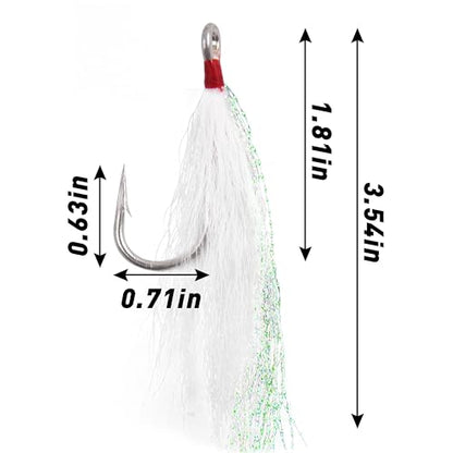 Bucktail Teasers Fishing Hooks Saltwater Flounder Rig Bucktail Mylar Teasers Inserted Stainless Steel Fishing Teaser Hooks for Striped Bass Trout Catfish Cod Flounder Hi/Lo Rig Jigs Spoons Lures - color: White, size: 6pcs