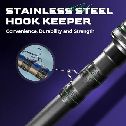 HANDING M1 Pike Heavy Fishing Rod Musky Rod 2-Piece Casting Rod with 30+24T Carbon Seaguide RA Guides Extended EVA Handle and Cork Base for Northern Pike Muskie Catfish Striped Bass Snook Skipjack - size: Cast 8' - Extra Heavy - Fast