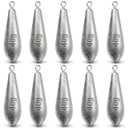 Teardrop Drop Shot Sinkers – Lead Fishing Weights & Sinkers for Bass, Catfish & Surf Fishing – Freshwater & Saltwater – 10 Sizes 1/2oz to 7oz, More Per Pack - style: 40g/1.5oz – 10pcs