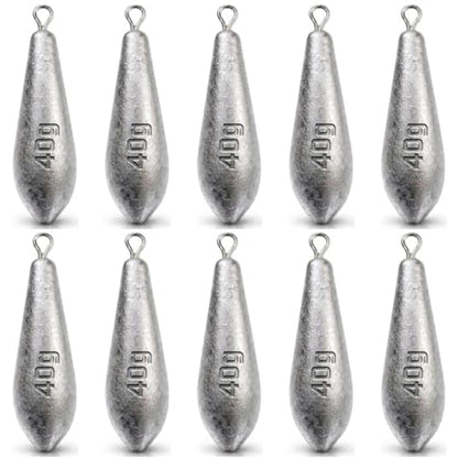 Teardrop Drop Shot Sinkers – Lead Fishing Weights & Sinkers for Bass, Catfish & Surf Fishing – Freshwater & Saltwater – 10 Sizes 1/2oz to 7oz, More Per Pack - style: 40g/1.5oz – 10pcs