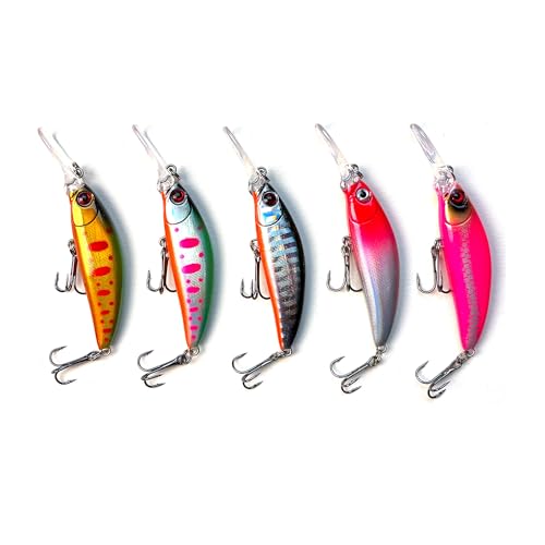 Minnow Fishing Lures crankbaits Set, 1/5oz Hard baits with Vibrant Colors for Trout, bass, Perch - Ideal for Stream and Lake Fishing， 5-Pack - style: M3