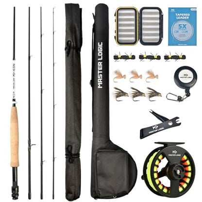 Fly Fishing Rod and Reel Combo Starter Kit, Graphite Fly Rod with Cork Handle, Die Cast Aluminum Reel, Fly Box Case & Fishing Flies and Carrying Case and Accessories - style: 5wt - 8' - 4 Pc（upgrade Fly Reel）