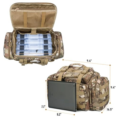 Dr.Fish Fishing Tackle Bag 5 Boxes with 60 Lures Included Loaded Stocked Tackle Box Set Spinner Lures Kit Freshwater Gear Equipment - color: Large Camo Bag, 16.5*9.4*9.4''