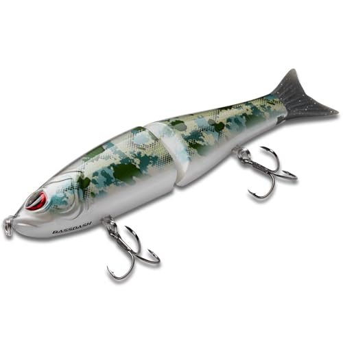 Bassdash SwimShad Glide Baits Jointed Swimbait Bass Pike Salmon Trout Muskie Fishing Lure - color: Green Vegetation Camo, size: 4.5in/0.65oz