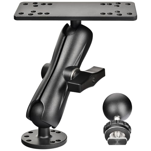 VAUBORTTI Aluminum Fish Finder Mount, Marine Electronic Mount for Boat, C Size 1.5" Ball with T-Bolt Track Base, Compatible with Garmin, Lowrance, Raymarine, for RAM Systems