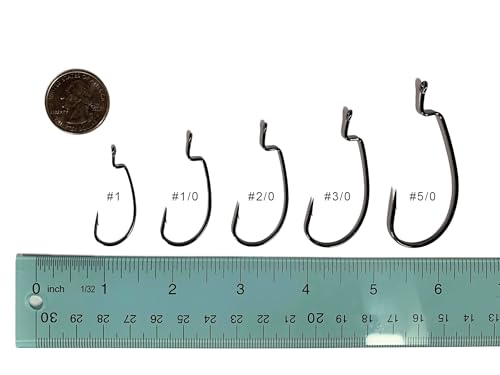 Angler's Grotto EWG Offset Shank Worm Hook | 15/25 Count Per Pack | Freshwater Saltwater Fishing Hooks | High Carbon Steel Extra Strength | Size #1#1/0#2/0#3/0#4/0#5/0 - size: Size #1, 15 Count