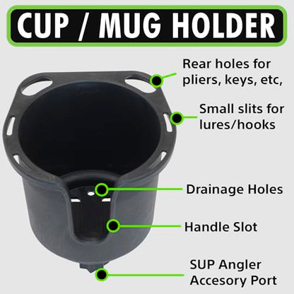 SUP Angler Lite Universal Paddle Board Mount with Paddle Board Fishing Rod Holders, Phone Holders, Cup Holders; Paddle Board Accessories - style: 1 Cup Holder / 1 Phone Holder