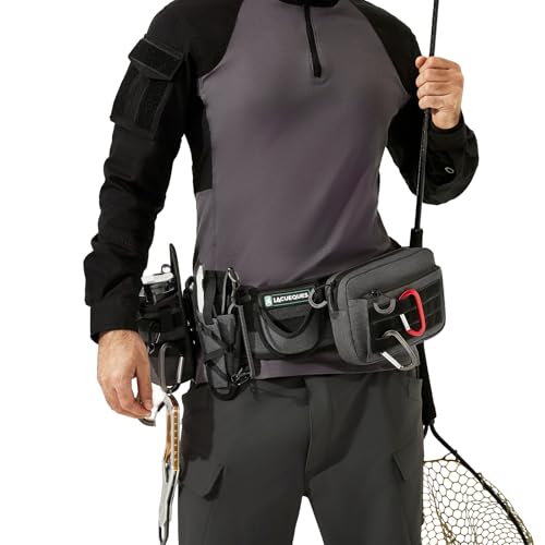 Wading Fishing Belt with Rod Holder and Tackle Pouch, Grey | Hands Free for Lure, Lumbar Support, Waists 32 to 61 Inches, Modular Detachable, Pliers Holster, Water Bottle Holder - color: Grey