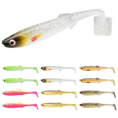 TRUSCEND Shadtale Easy Catch Soft Fishing Lures, Unique Vibration and Action for Various Rigs, Paddle Tail Swimbaits Trailer for Bass, Trout, Crappie, Walleye, Redfish, Saltwater & Freshwater Fishing - color: H-2.5",0.08oz,12pcs