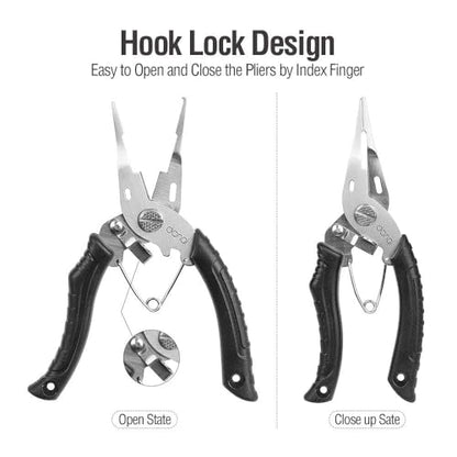 DONQL Fishing Pliers, Stainless Steel Fish Hook Remover Tool, Fishing Split Ring Pliers, Line Cutter Crimper, Fishing Gear for Saltwater Freshwater with Lanyard Sheath