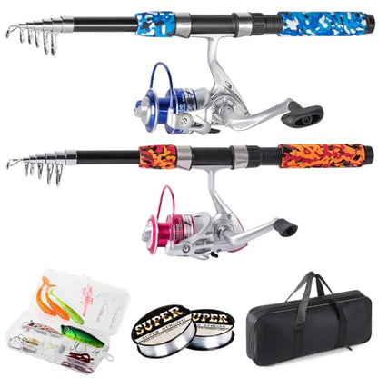 Tripquips Fishing Rod, 6.9ft 2Pcs Telescopic Fishing Pole Set, Spinning Rod and Reel Combo with Carrier Bag Freshwater Fishing Rod and Reel Combos Kits Fishing Gear (Type B: 2PCS Fishing Combo)