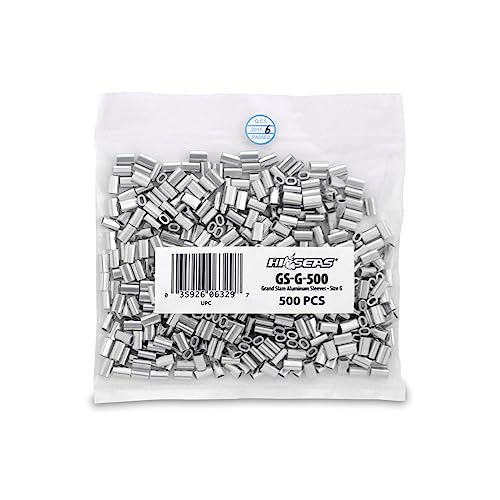 HI-SEAS Grand Slam Aluminum Fishing Line Crimp Sleeves - Bulk 500 Pieces, Durable and Strong Crimps for Monofilament 40lb Test up to 600lb Test for Saltwater Fishing Leaders - style: 500 Pc/1.3 Mm
