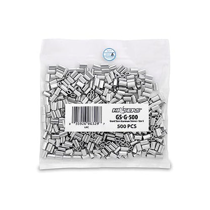 HI-SEAS Grand Slam Aluminum Fishing Line Crimp Sleeves - Bulk 500 Pieces, Durable and Strong Crimps for Monofilament 40lb Test up to 600lb Test for Saltwater Fishing Leaders - style: 500 Pc/1.3 Mm