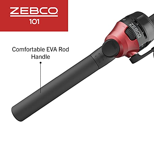 Zebco 101 Spincast Reel and Fishing Rod Combo, 5-Foot 2-Piece Fiberglass Fishing Pole with EVA Handle, Size 20 Reel, Quickset Anti-Reverse Fishing Reel, Right-Hand Retrieve, Black/Red