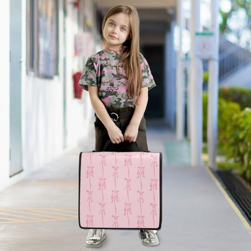 Pink Ribbons Bow Zipper Binder Bag 3 Ring with Shoulder Strap Zippered Binder Fits 13 Inch Laptop File Folder Document Organizer for College Office Supplies - color: Pink Ribbons Bow