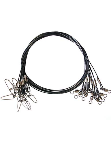 Fishing Leaders Line Steel Leaders Fishing Saltwater 125LB Fishing Leaders with Swivels and Snaps, 19.68in - color: Black