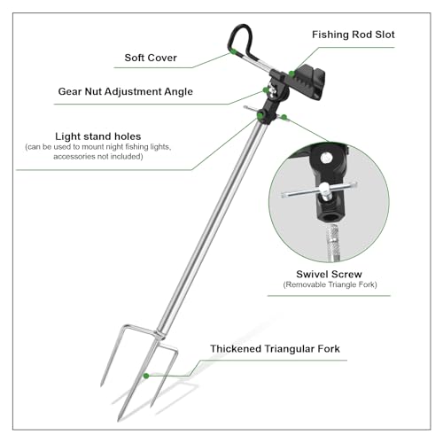 Fishing Rod Holders, 360 Degree Adjustable Fishing Pole Holders for Ground, Multifunctional Stainless Steel Beach Fishing Rod Holder Fishing Gifts for Men - color: Silver and Black