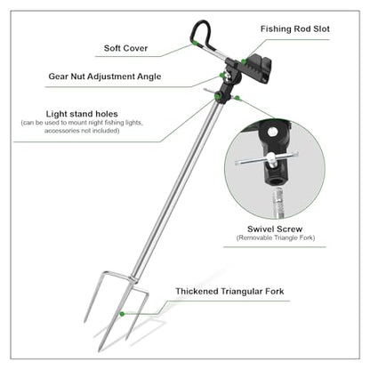 Fishing Rod Holders, 360 Degree Adjustable Fishing Pole Holders for Ground, Multifunctional Stainless Steel Beach Fishing Rod Holder Fishing Gifts for Men - color: Silver and Black