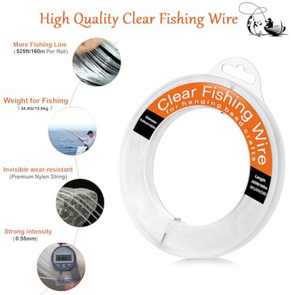 Clear Fishing Line Wire 755 ft, Invisible Monofilament Fishing Line Wire, Nylon String for Hanging Balloons Garland Crafts Picture Decorations, Clear String Threads Cords WUINOID - style: 0.55mm/525ft