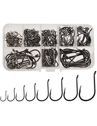 Fishing Hooks High Carbon Steel, Freshwater Saltwater Forged Catfish Hooks Sharp Barbed Carp Hooks, Worm Soft Bait Jig Fishhooks, Large Size Set Size 22 20 18 16 14 12 10 6