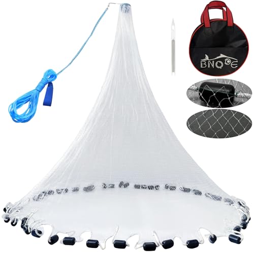 Fishing Cast Net Saltwater Casting Net 3/8 Mesh with Heavy Duty Black Weights Monofilament Throw Nets for Fishing Bait with Bag 4FT 5FT 6FT 8FT 10FT 12FT Radius - size: 3/8 Mesh, 12Ft