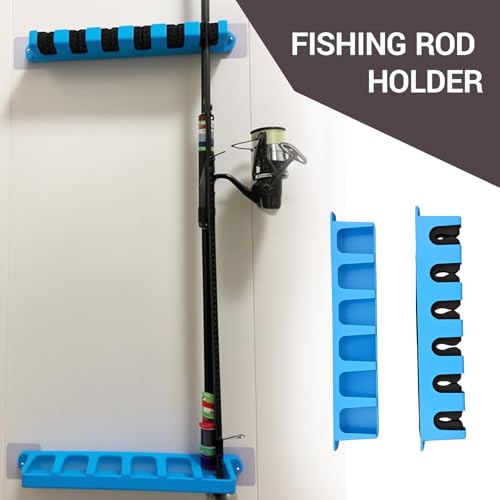 Heran Vertical Fishing Pole Holders for Garage, Wall-Mounted Fishing Rod Rack, Stores Up to 6 Rods, Space-Saving EVA & ABS Base, Ideal for Garages, Boats, and Sheds, Fits Most Rod Diameters
