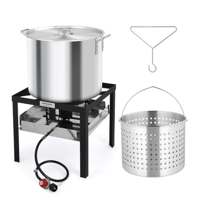 ROVSUN 80QT Turkey Fryer with 150,000BTU Propane Stove, Aluminum Seafood Crawfish Boiler Steamer & Deep Fryer with Basket, 10PSI CSA Certified Regulator & Lifting Hook for Outdoor Backyard Cooking - size: 80QT