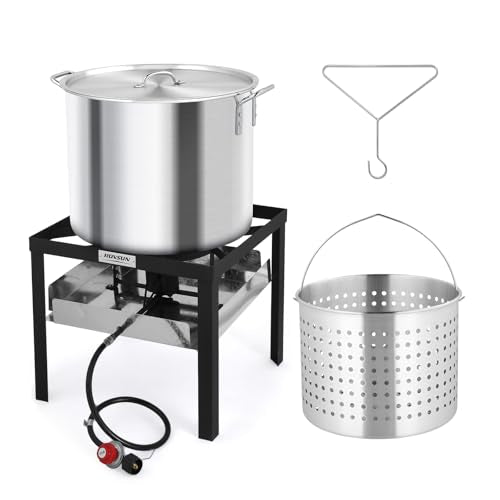 ROVSUN 80QT Turkey Fryer with 150,000BTU Propane Stove, Aluminum Seafood Crawfish Boiler Steamer & Deep Fryer with Basket, 10PSI CSA Certified Regulator & Lifting Hook for Outdoor Backyard Cooking - size: 80QT