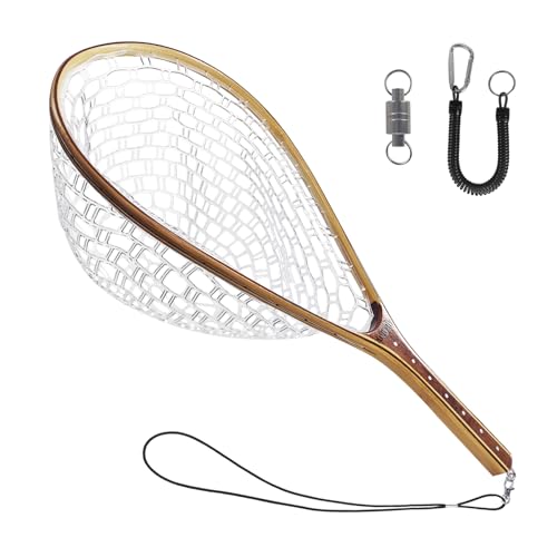 Aventik Fly Fishing Landing Trout Fishing Wooden Net with Magnet Release Soft Rubber Net Bag Catch & Release Great Protection for Fish - style: Standard Handle/Standard Hole Net With Magnet