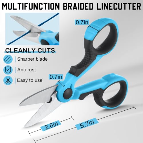 Honoson 2 Pcs 5.7" Fishing Scissors Braided Line Cutters Fishing Heavy Duty 3cr13 Non Slip Serrated Edge Scissors Saltwater Freshwater Braid Multi Function Snips for Trimming (Blue Black) - color: Blue Black