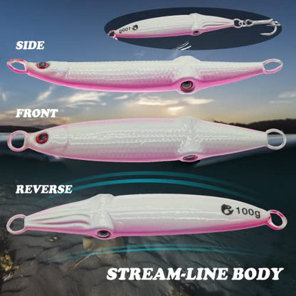 Fishing Jigs Vertical Saltwater Jigs Vertical Jigging Spoon Fishing Tuna Lures Boat Fishing Artificial Lures for Tuna, Grouper, Dogtooth, Snapper, Bass, Salmon/60g, 80g,120g - color: 3pcs-white
