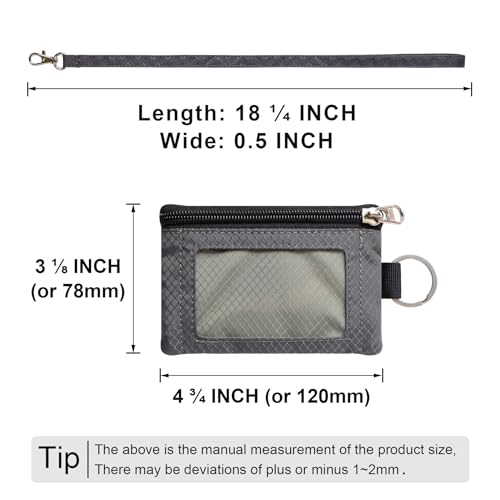 CHENSPRX Minimalist RFID Blocking Small Wallet with ID Window,WaterResistant Zip Id Case Wallet with Lanyard Keychain for Cards,Cash,Travel,Women,Men - color: Gray+DardGray