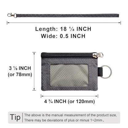 CHENSPRX Minimalist RFID Blocking Small Wallet with ID Window,WaterResistant Zip Id Case Wallet with Lanyard Keychain for Cards,Cash,Travel,Women,Men - color: Gray+DardGray