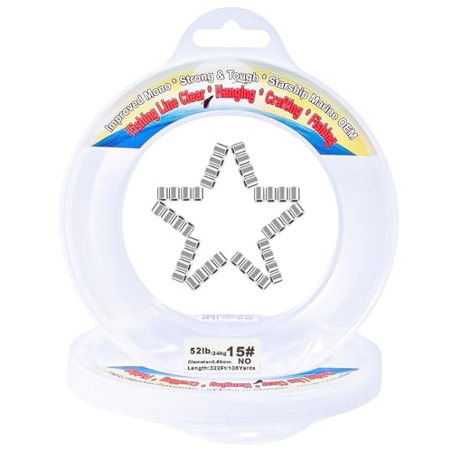 Aboda Clear Fishing Line 0.2-1 mm, Strong Invisible Nylon Fishing Wire 8-100 lb Test Includes Crimp Sleeves, Clear String for Hanging Decorations Balloons Garlands Beading Crafts & Jewelry - size: 0.65mm, 320ft, 52lb